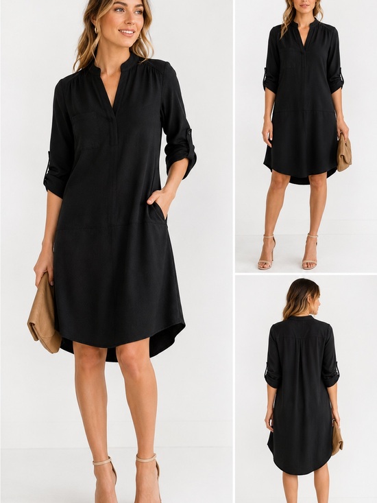 Lush Dresses & Skirts - Lush Black V-Neck High-Low Shirt Dress